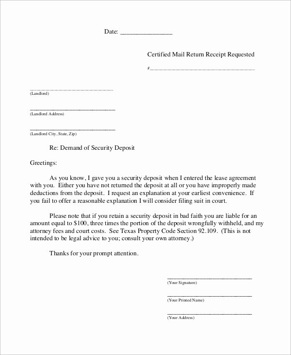 Security Deposit Letter format New 11 Demand Letters – Pdf Word