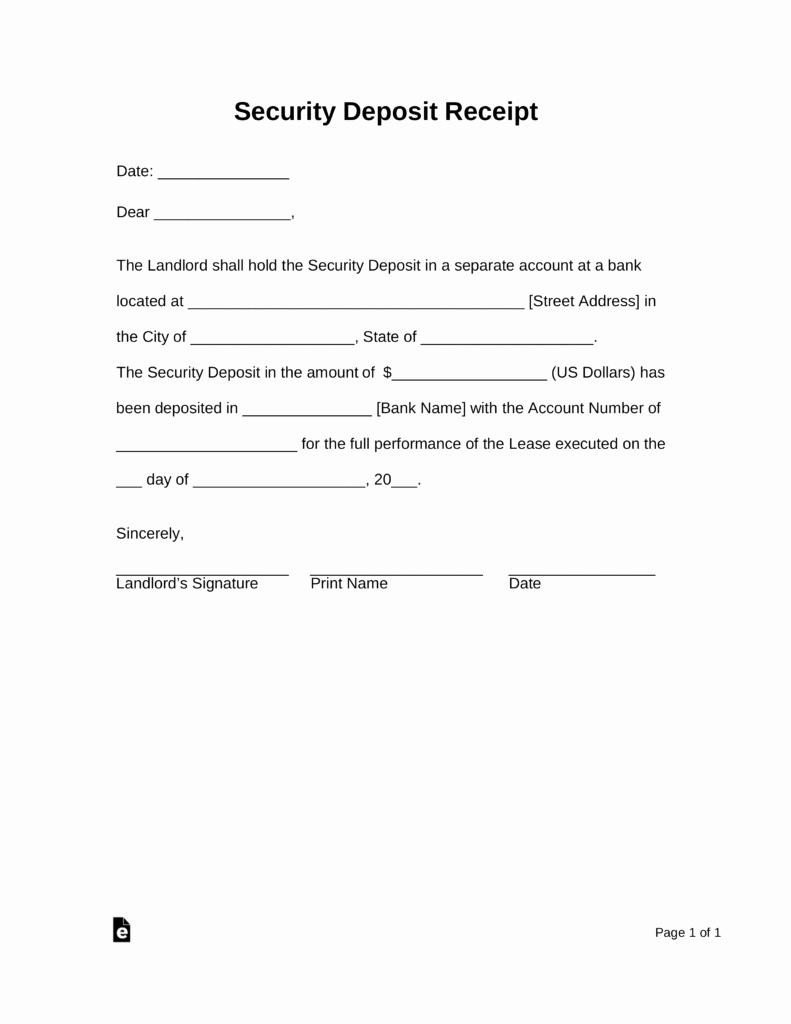 Security Deposit Receipt Template New Free Security Deposit Receipt Template Pdf