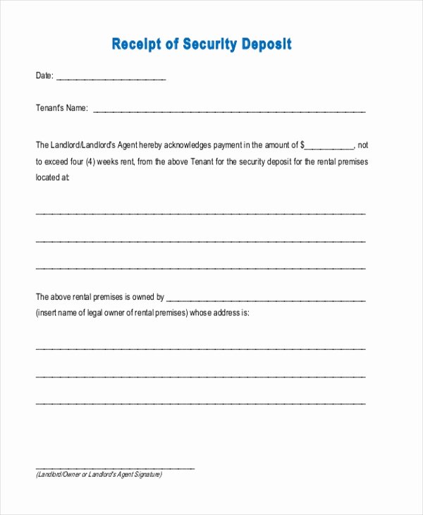 Security Deposit Receipt Template New Sample Security Deposit form 10 Free Documents In Pdf