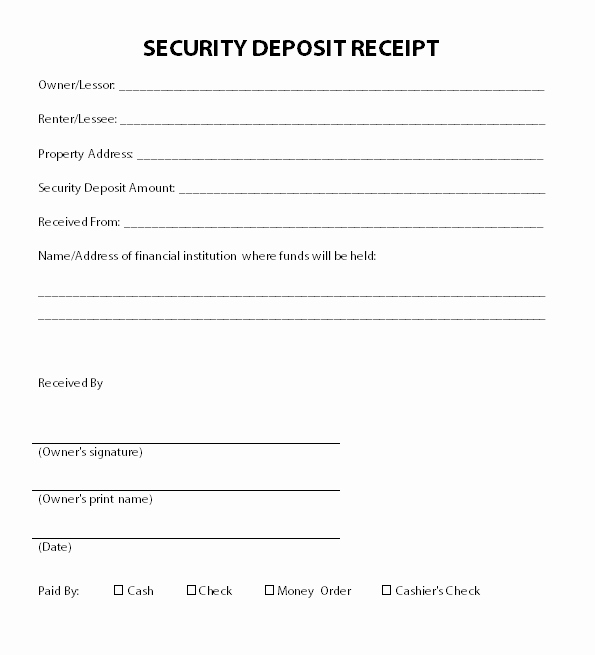 Security Deposit Receipt Templates Awesome Security Deposit Receipt Template In Pdf form