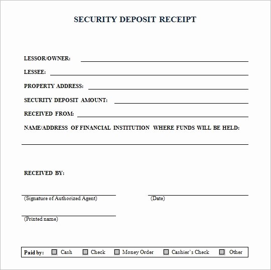 Security Deposit Receipt Templates Elegant Security Deposit Receipt form