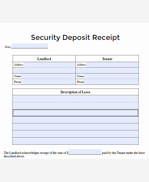 Security Deposit Receipt Templates Luxury 6 Lease Receipt Templates – Free Samples Examples and