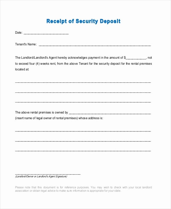 Security Deposit Receipt Templates Luxury Sample Security Deposit Receipt form 8 Free Documents