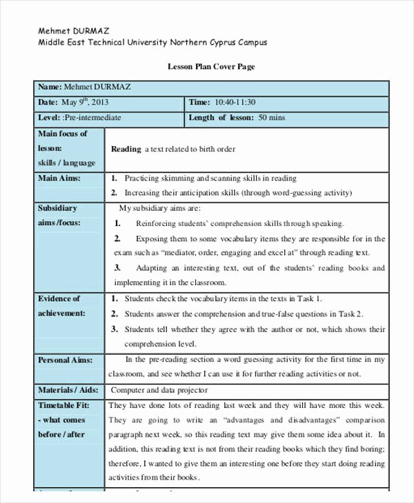 Shared Reading Lesson Plan Template Inspirational 40 Lesson Plan Samples