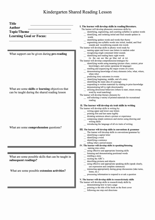 Shared Reading Lesson Plan Template Unique top 8 Kindergarten Lesson Plan Templates Free to