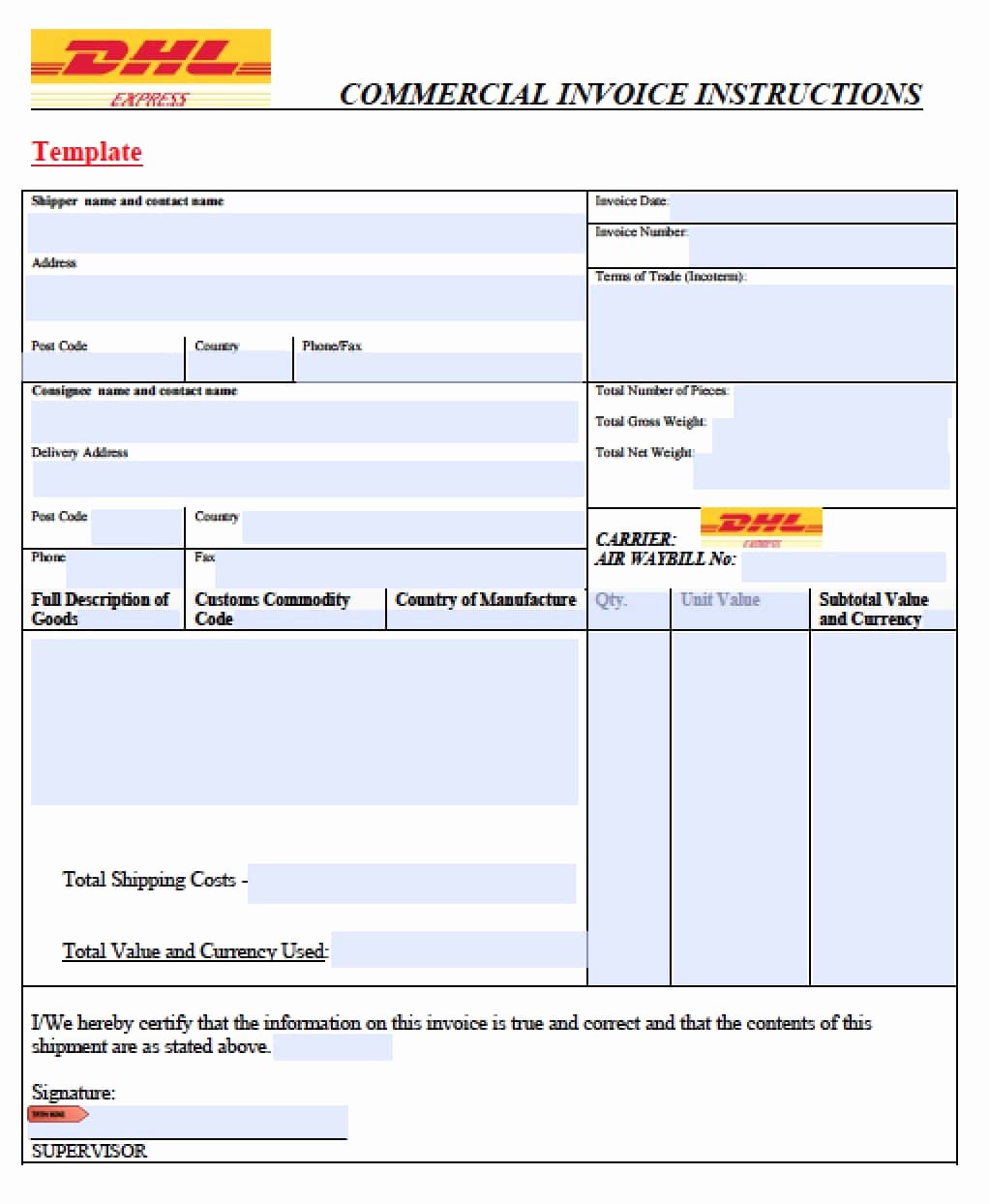 Shipper Letter Of Instruction Dhl Fresh Dhl Invoice Template