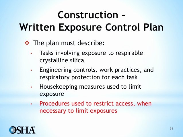 Silica Exposure Control Plan Template Awesome Osha Silica Exposure Control Plan Template Templates