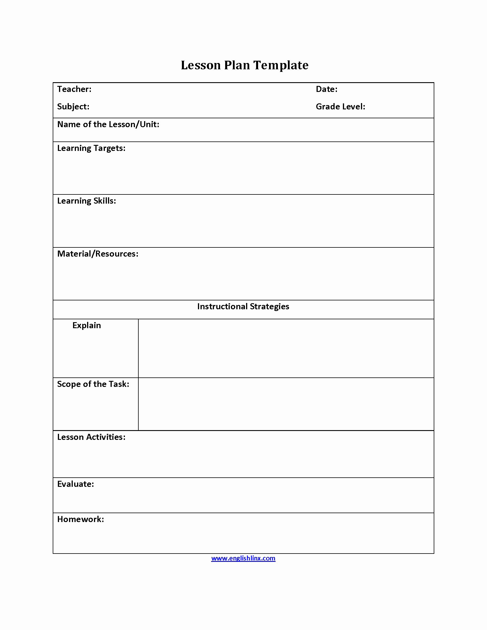 Simple Lesson Plan Template Word Inspirational Lesson Plan Template