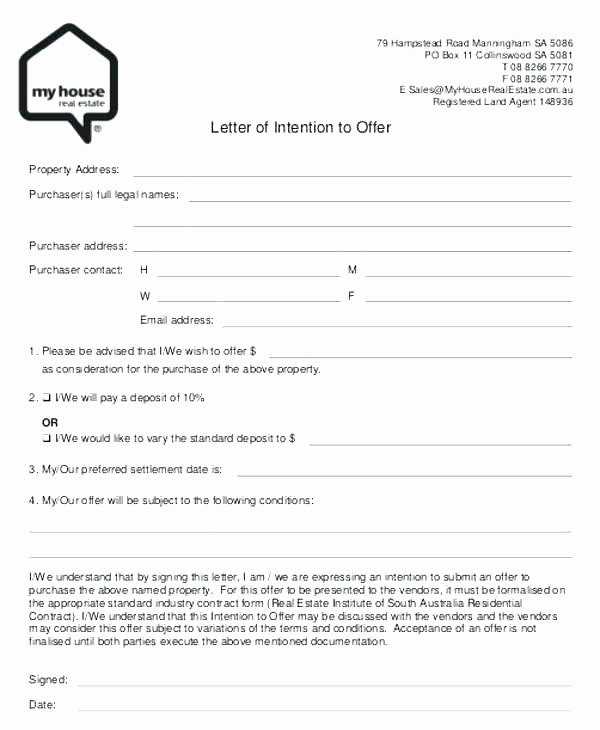Simple Offer Letter format New Mercial Property Offer to Purchase Template