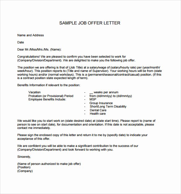 Simple Offer Letter format New Sample Fer Letter Template 14 Free Examples format