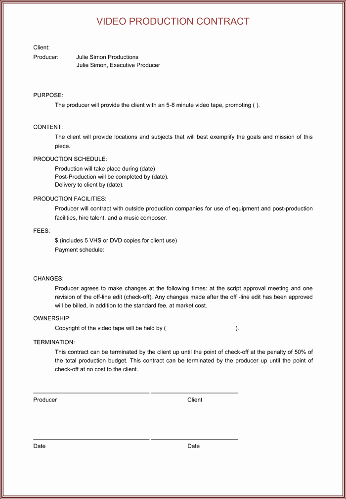 Simple Shared Well Agreement Best Of Video Production Contract 6 Printable Contract Samples