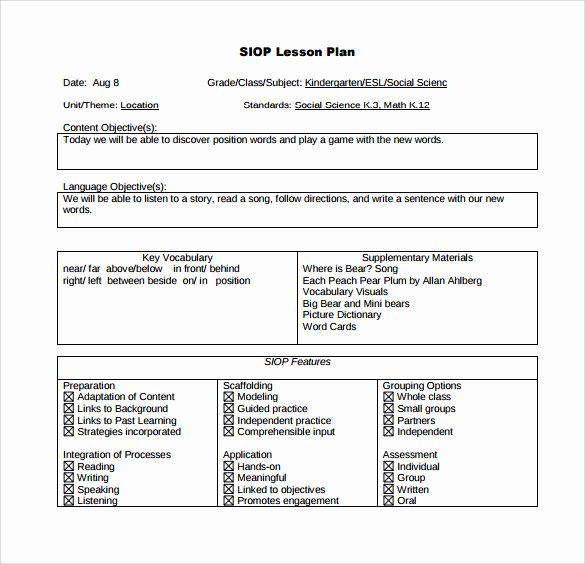 Siop Lesson Plan Template 1 Best Of Sample Siop Lesson Plan Templates – 10 Free Examples