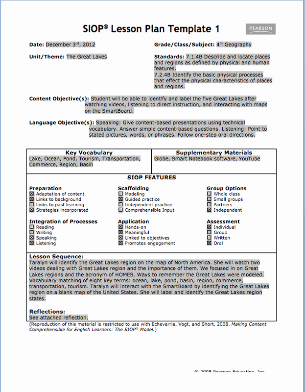 Siop Lesson Plan Template 1 Lovely Siop Lesson Plan &amp; Reflection Jessica S Ell Portfolio