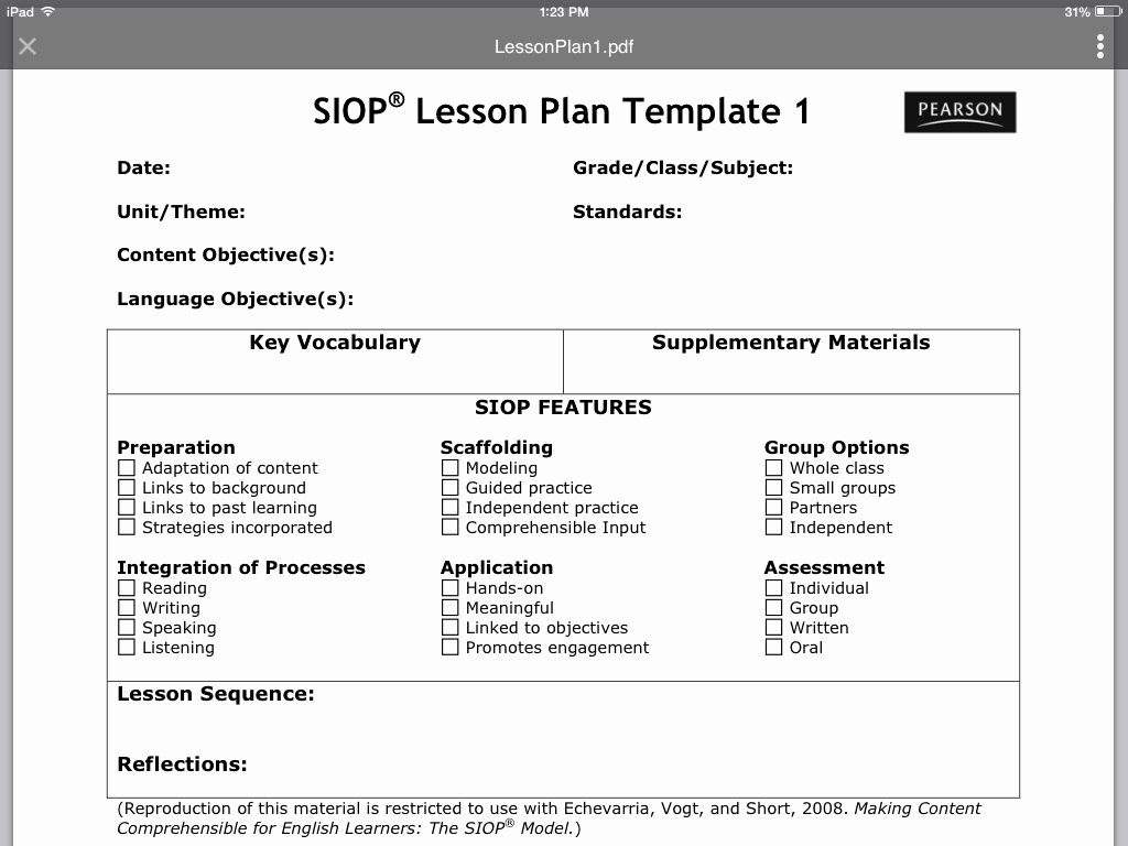 Siop Lesson Plan Template 3 Best Of Siop Lesson Plan Template