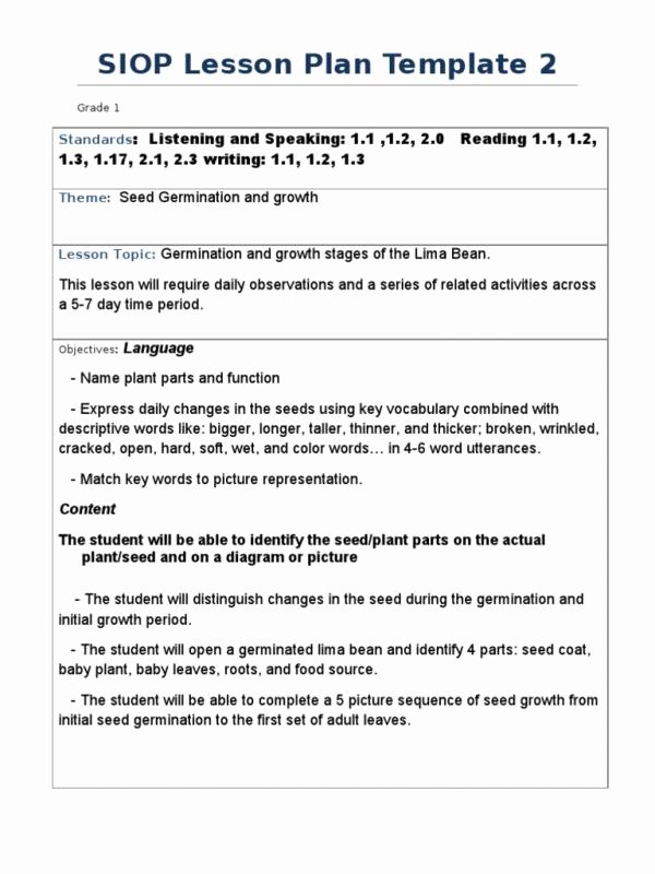 Siop Lesson Plan Template Best Of Siop Lesson Plan