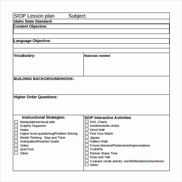Siop Lesson Plan Template Fresh Daily Lesson Plan Template 9 Download Free Documents In