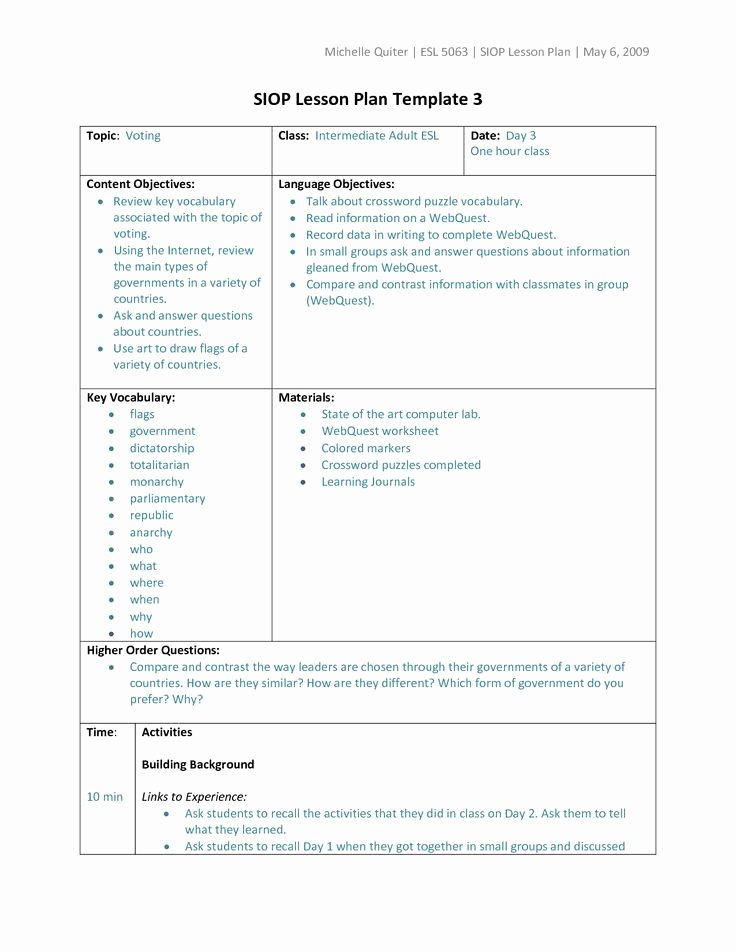 Siop Model Lesson Plan Template Awesome Types Of Lesson Plan Templates Lesson Plan Template Word