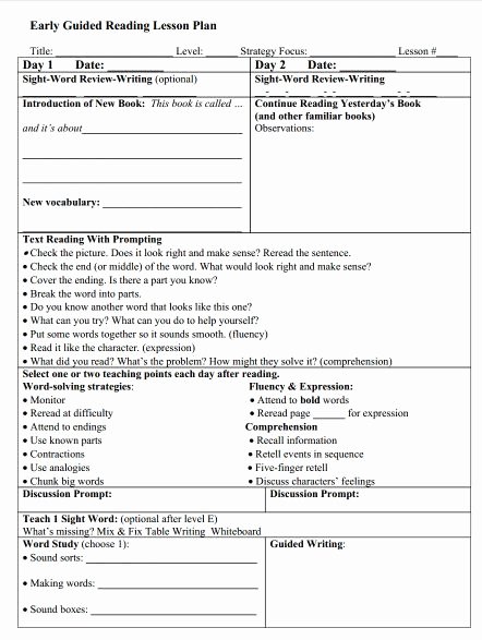 Small Group Lesson Plan Template Lovely Guided Reading Lesson Plan Template for 1st Grade Guided