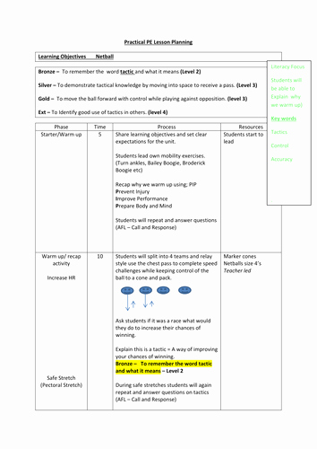 Social Skills Lesson Plan Template Inspirational 6 Lesson Plans for Netball High 5 Yr 5 6 or 7 by