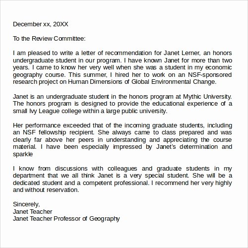 Social Work Letter Of Recommendation New Sample Letter Re Mendation for Graduate School social