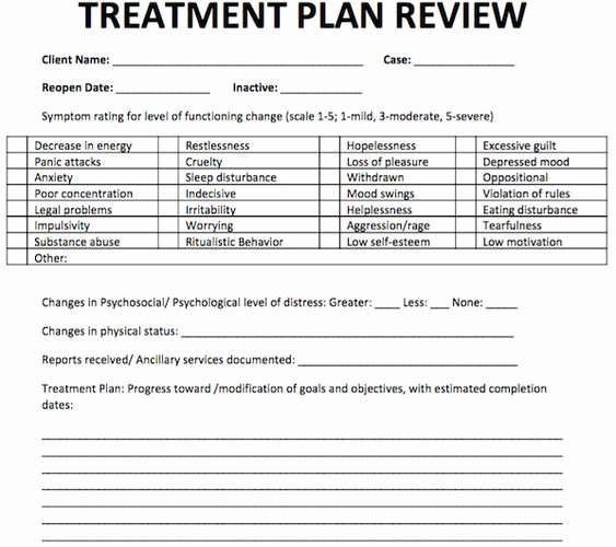 Social Work Treatment Plan Template Fresh Treatment Plan Review