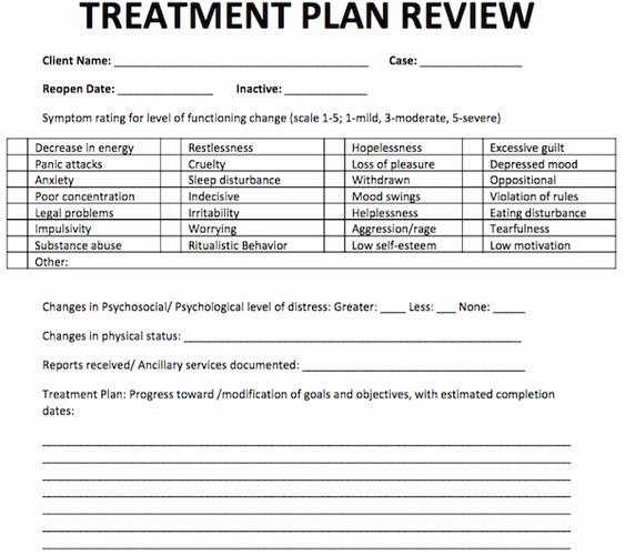 School Social Work Treatment Plan Template