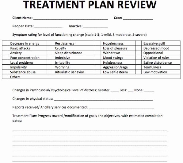 Social Work Treatment Plan Template Lovely Treatment Plan Review
