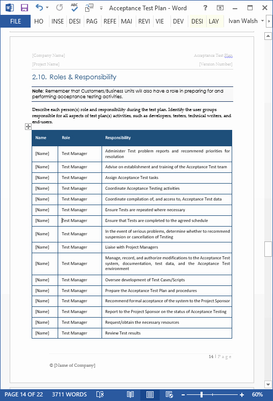 Software Test Plan Template Awesome Acceptance Test Plan Template – Ms Word