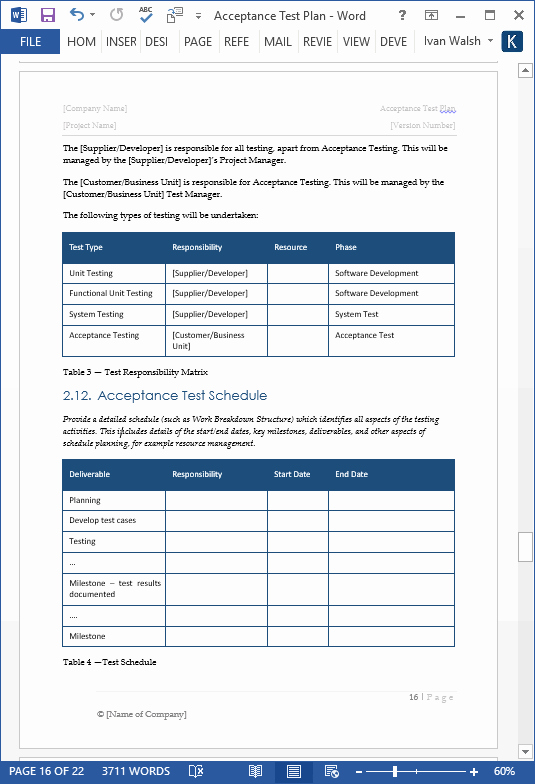Software Test Plan Template Best Of Acceptance Test Plan Template – Ms Word