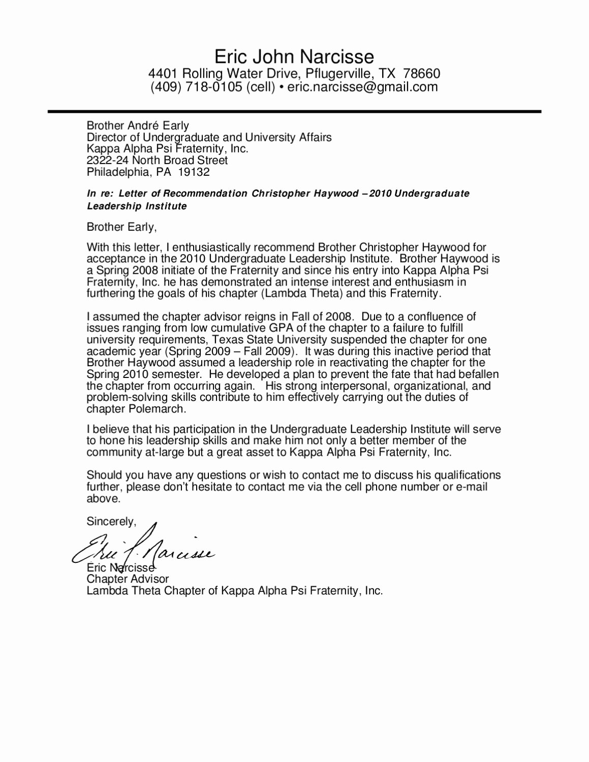 Sorority Recommendation Letter Example New Letter Of Rec by Chris Haywood issuu