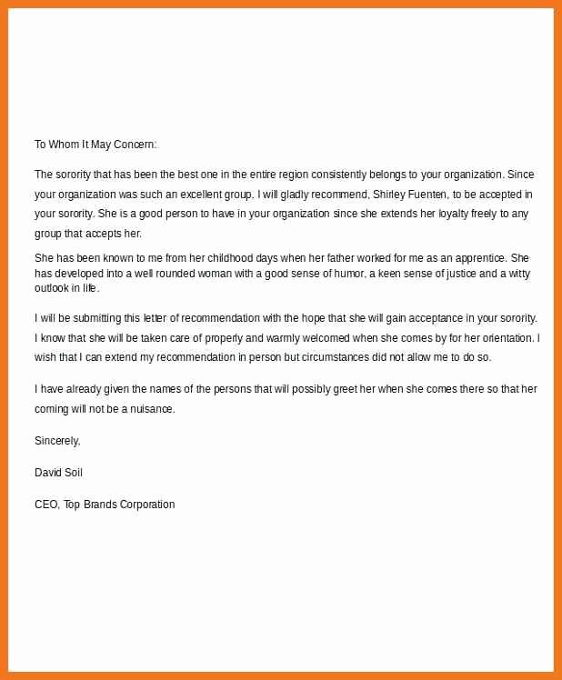 Sorority Recommendation Letter Template New 7 8 sorority Re Mendation Letter