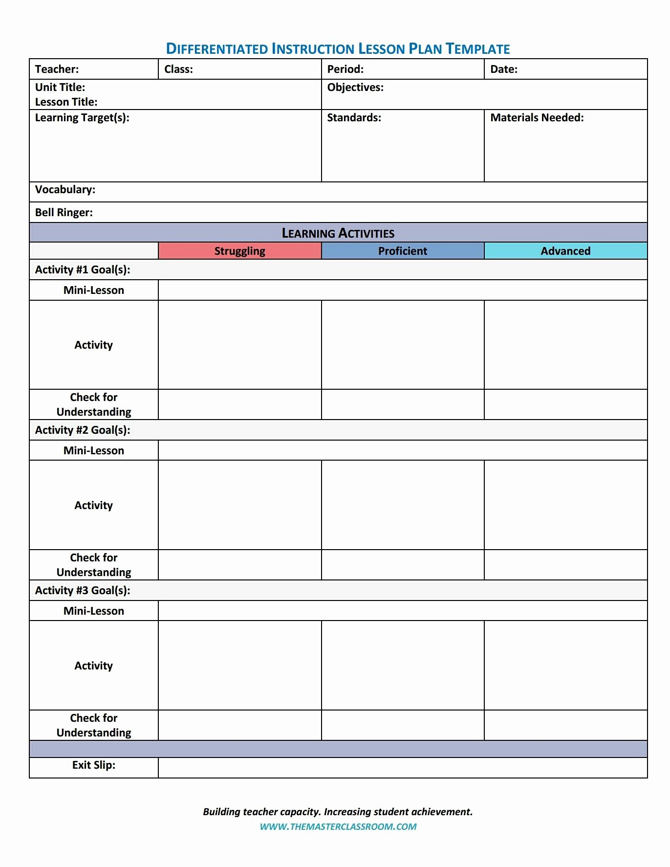 Spanish Lesson Plan Template Luxury Differentiated Instruction Lesson Plan Template Freebie