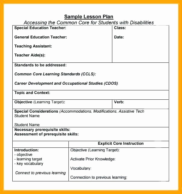 Special Education Lesson Plan Template Awesome Sample Mon Core Lesson Plan Template – Rightarrow