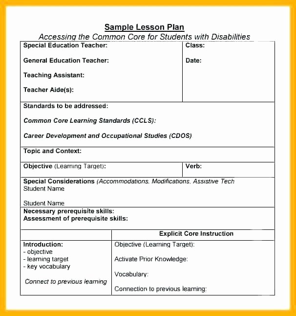 Special Education Lesson Plan Template Best Of Special Education Lesson Plan Template Business the Bender