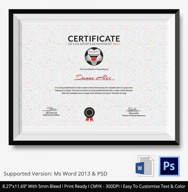 Sports Certificate Wording Beautiful Funny Sports Certificate 5 Word Psd format Download