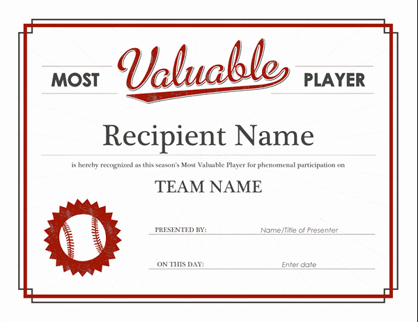 Sports Certificate Wording Inspirational Most Valuable Player Award Certificate
