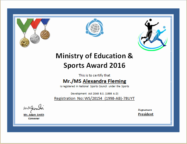 Sports Certificate Wording Inspirational Sports Certificate Template for Ms Word