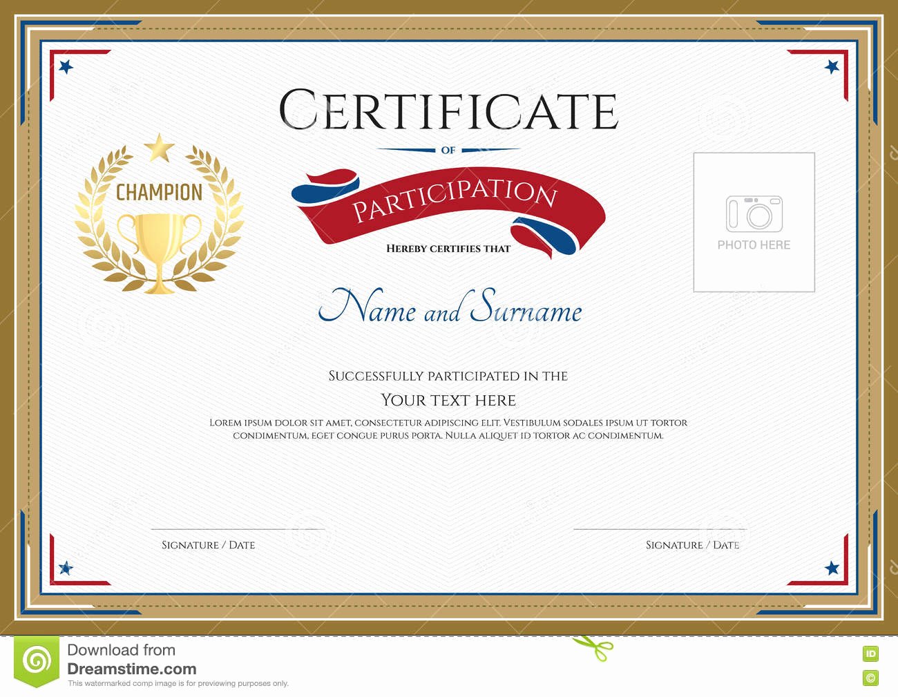 Sports Certificate Wording New Certificate Participation Template In Sport theme Stock