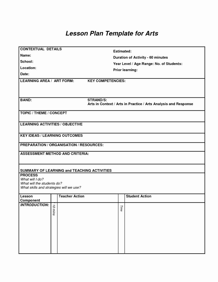 Standard Based Lesson Plan Template Best Of Lesson Plan Template for Arts