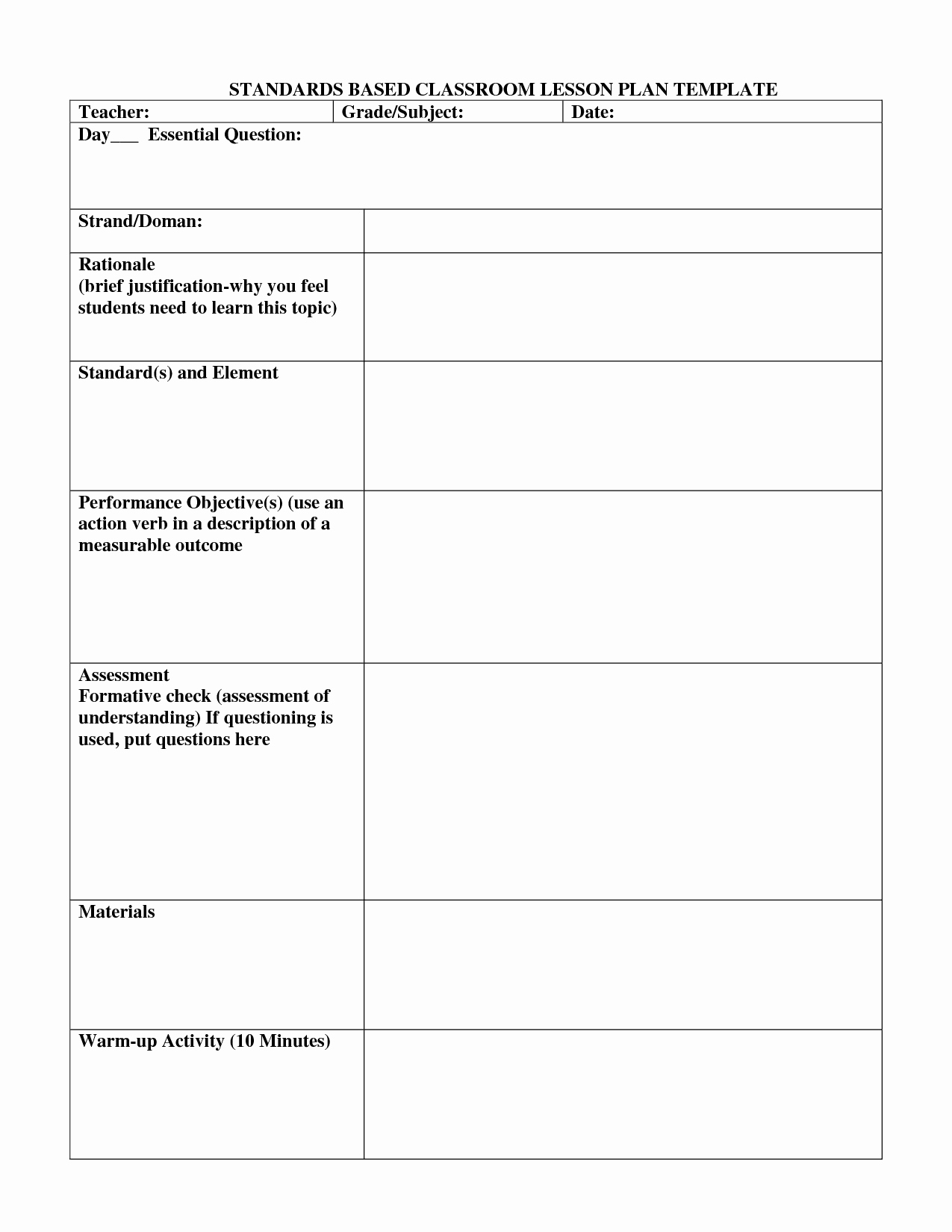Standard Based Lesson Plan Template Luxury Standard Based Lesson Plans Template