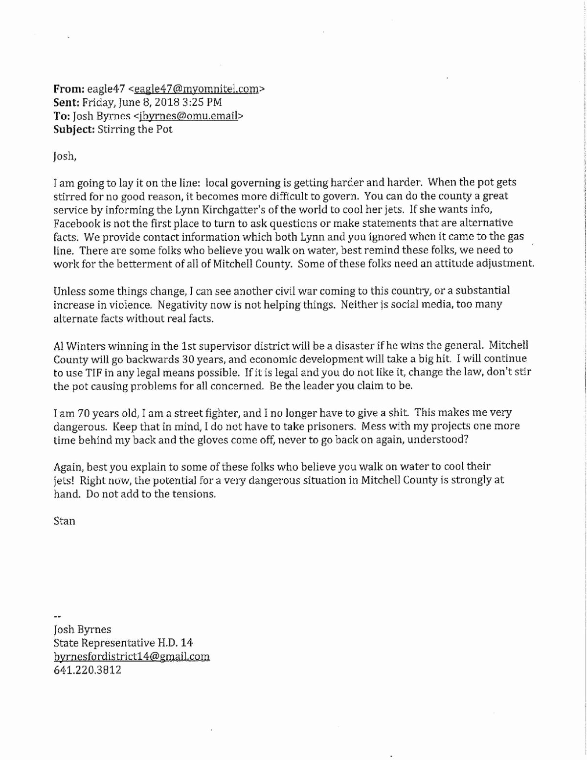 Strong Demand Letter for Payment Beautiful Mitchell County Supervisor to former State Rep Over Tif