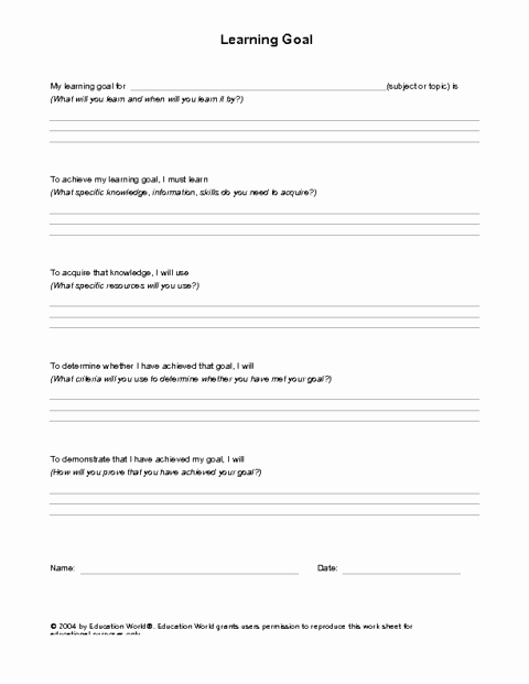 Student Education Plan Template Unique Learning Goal Template