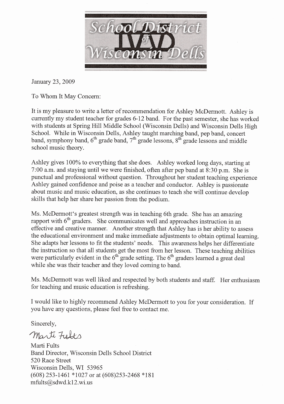 Student Teacher Recommendation Letter Best Of ashley Miller Middle School Band Teacher Letter Of