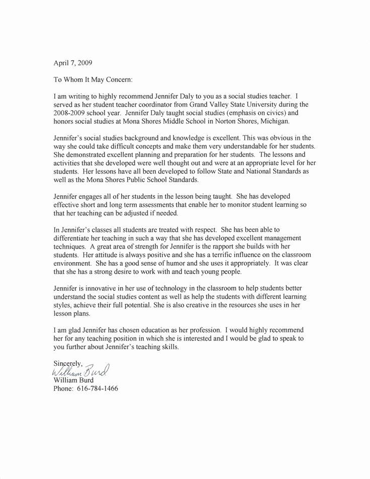 Student Teacher Recommendation Letter Unique Student Teacher Re Mendation Letter Examples