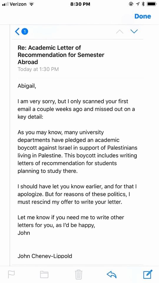 Study Abroad Recommendation Letter Lovely Professor Cites Boycott Of israeli Universities In