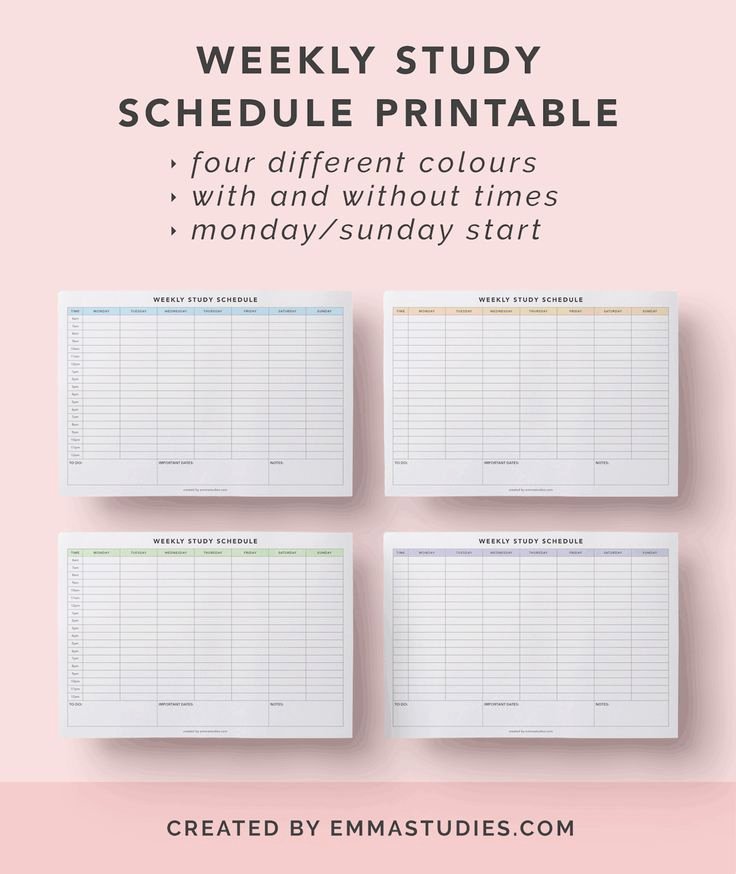 Study Plan Template for Students Fresh Emmastu S Weekly Study Schedule Free Printable for Exam