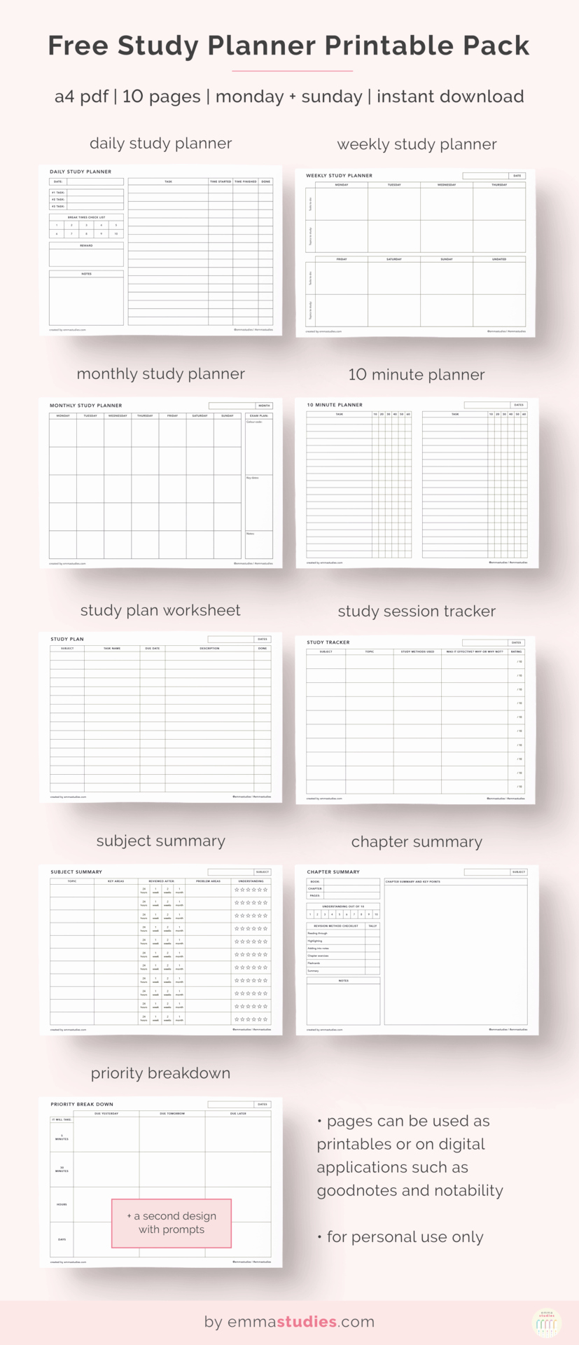 Study Plan Template for Students Lovely Emma S Studyblr