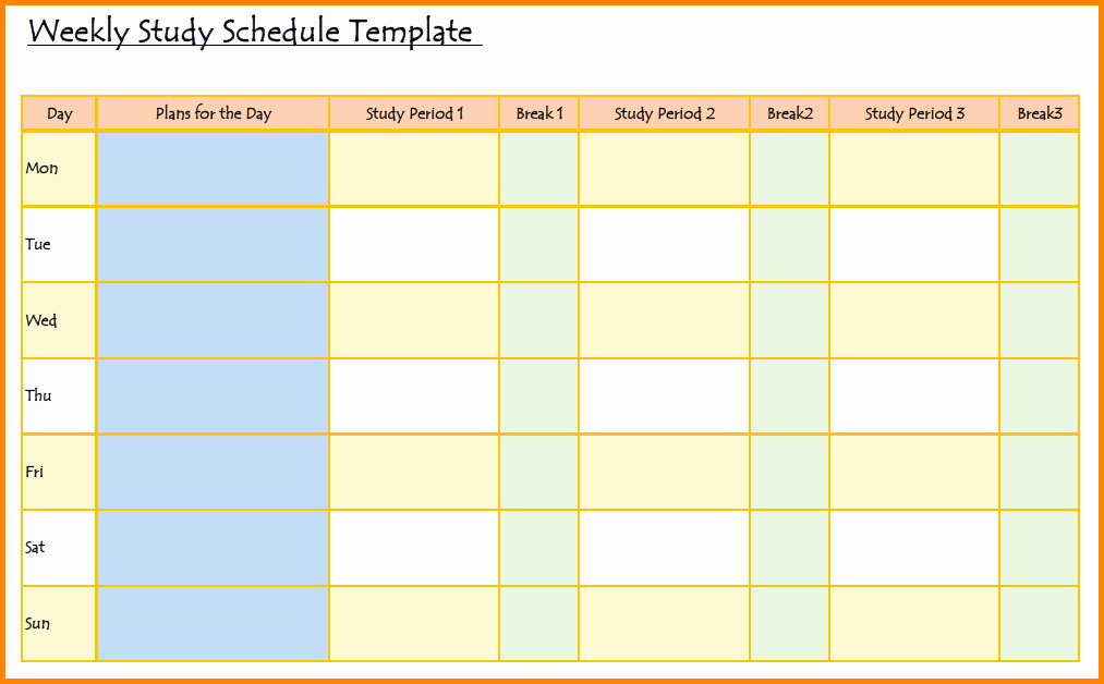 Study Plan Template for Students Lovely Study Schedule Template