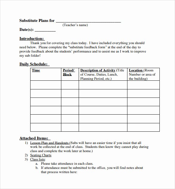 Sub Lesson Plan Template New 10 Sample Daily Lesson Plans