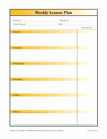 Substitute Lesson Plan Template Beautiful Weekly Lesson Plan Template with Standards Secondary